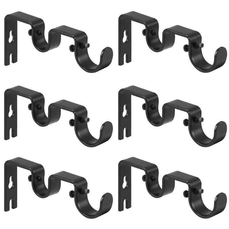 Anndason Heavy Duty Curtain Rod Brackets - Double Rod Holders 1" and 5/8" Inch (Set of 6, Black) - Image 1